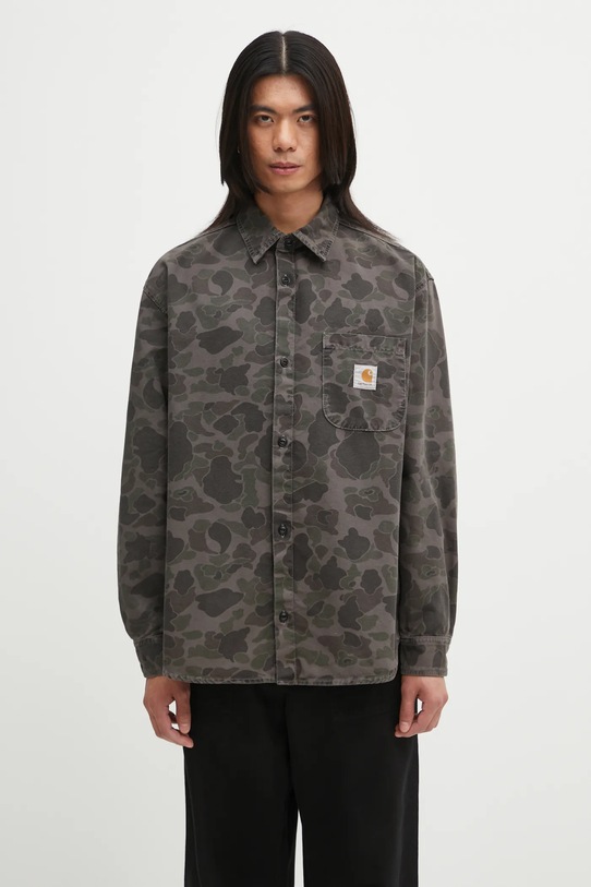 Carhartt WIP koszula bawełniana L/S Duck Shirt wzorzyste zielony I033769.3ELGD