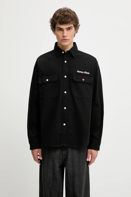 Human Made koszula bawełniana OVERSIZED gładkie czarny HM30SH014