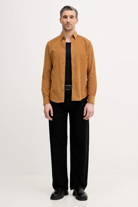 Manšestrová košile United Colors of Benetton 5T98UQ066 hnědá AW25