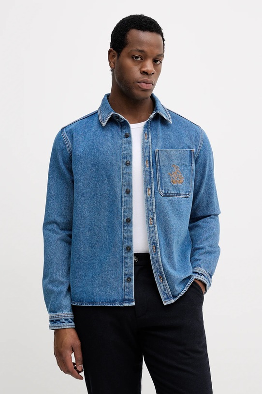 Trussardi koszula jeansowa bawełna niebieski 54038000018N