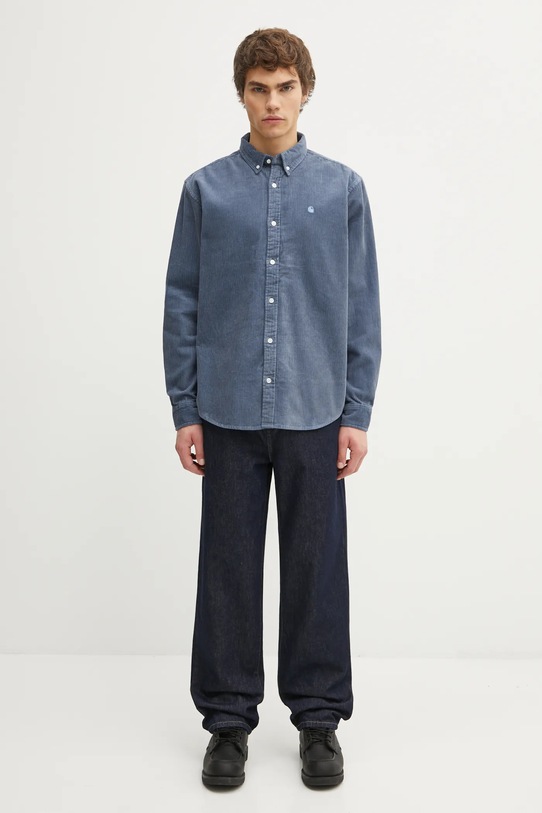 Carhartt WIP koszula bawełniana L/S Madison Cord I029958.39QXX niebieski
