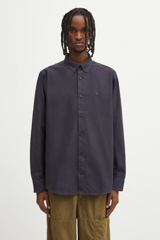 Βαμβακερό πουκάμισο Carhartt WIP L/S Bolton κανονικό σκούρο μπλε I030238.1CXX
