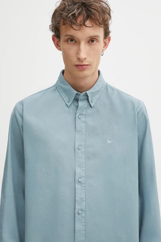 Carhartt WIP koszula bawełniana L/S Bolton turkusowy I030238.33EXX