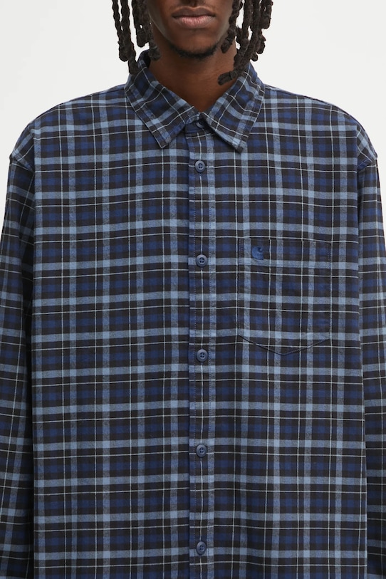 Carhartt WIP cotton shirt L/S Widmark navy I035326.35NXX