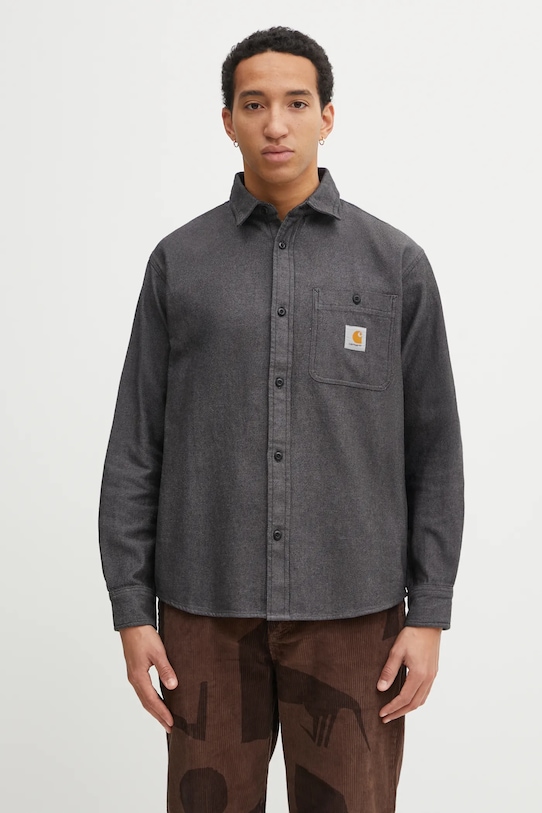 Carhartt WIP cotton shirt L/S Lucas classic black I035335.K02XX