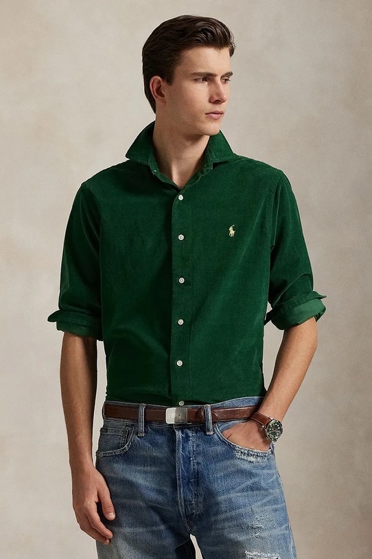 Polo Ralph Lauren koszula sztruksowa 80.2 21W CORDUROY gładkie zielony 710P00518006
