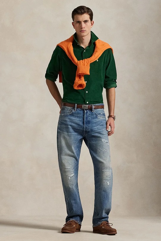 Odzież Polo Ralph Lauren koszula sztruksowa 80.2 21W CORDUROY 710P00518006 zielony