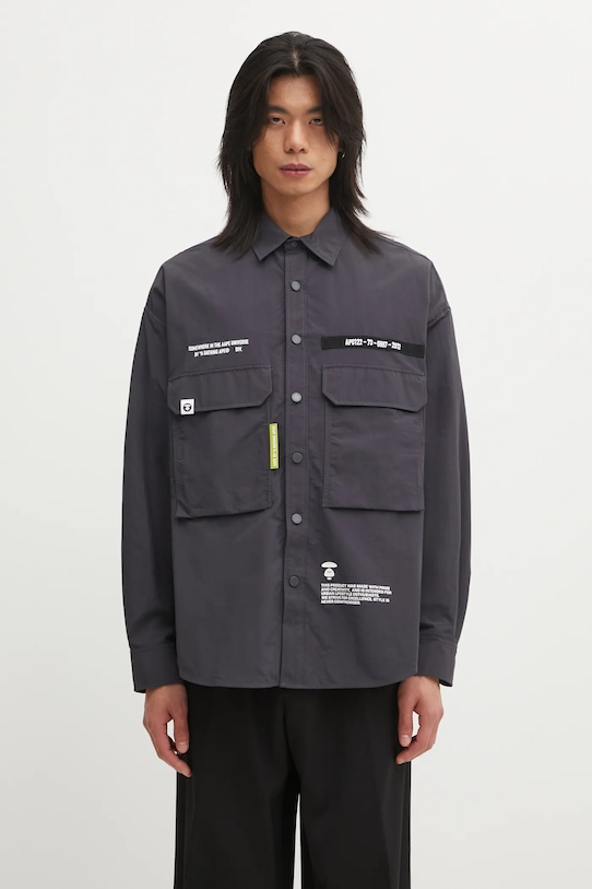 AAPE koszula Main nadruk szary AAPSTM8527XXO