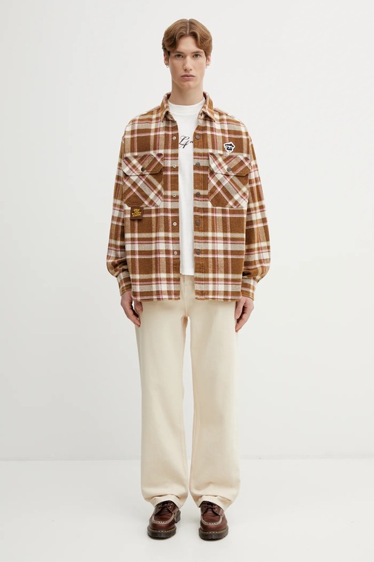 Bavlnená košeľa AAPE AAPSTM8548XXP hnedá