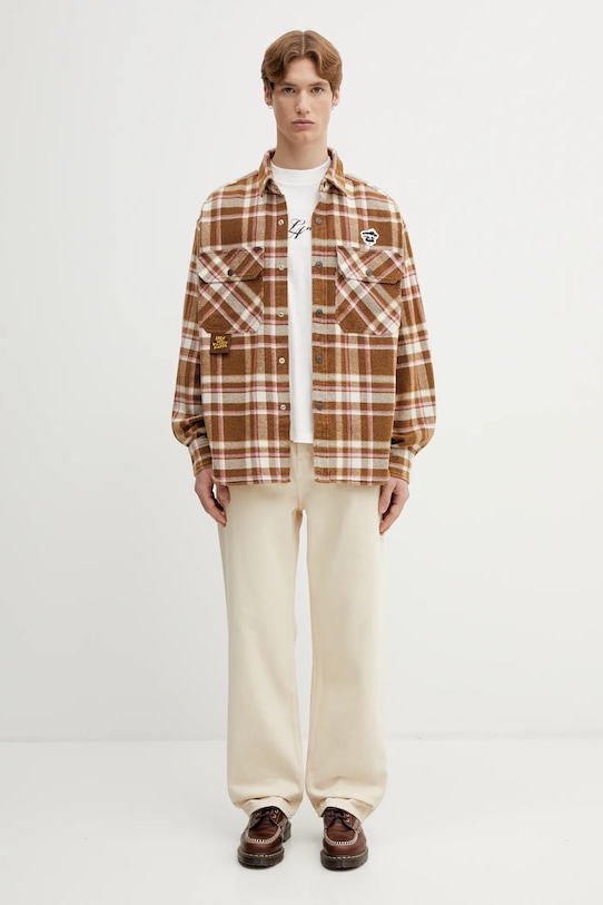 Bavlnená košeľa AAPE AAPSTM8548XXP hnedá