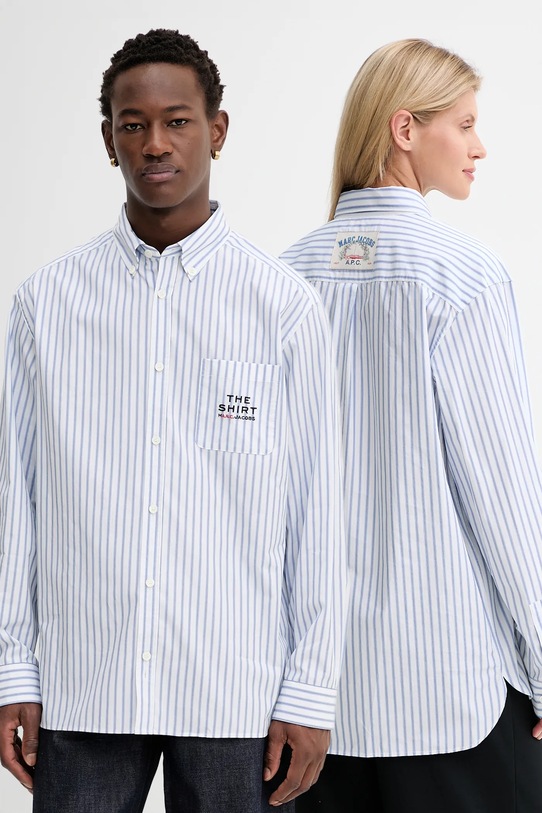 A.P.C. koszula bawełniana A.P.C. x MARC JACOBS wzorzyste niebieski COHKN.M12640
