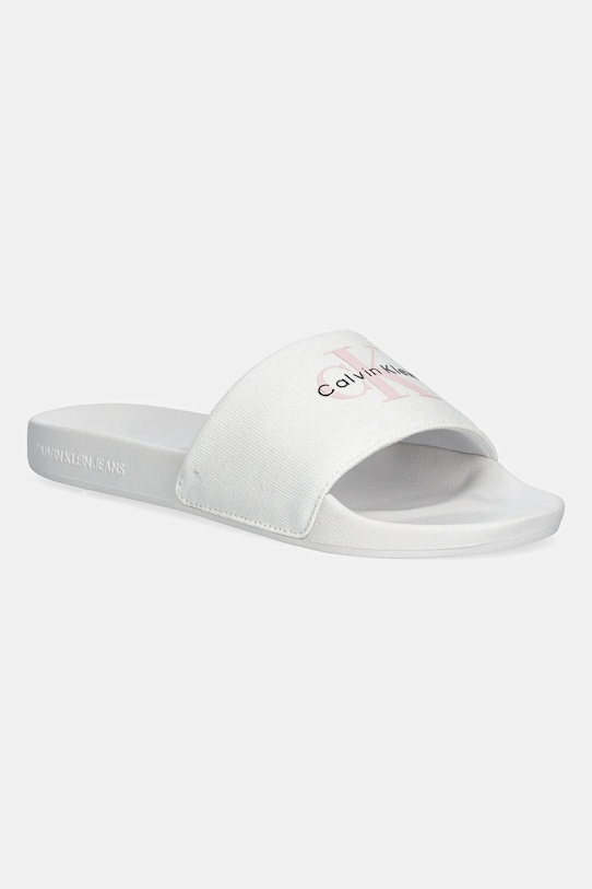 Calvin Klein Jeans papucs SLIDE MONOGRAM WN LOGO CK textil bézs YW0YW01967