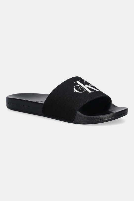Calvin Klein Jeans klapki SLIDE MONOGRAM WN LOGO CK tekstylny czarny YW0YW01967