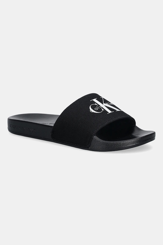 Calvin Klein Jeans klapki SLIDE MONOGRAM WN LOGO CK tekstylny czarny YW0YW01967