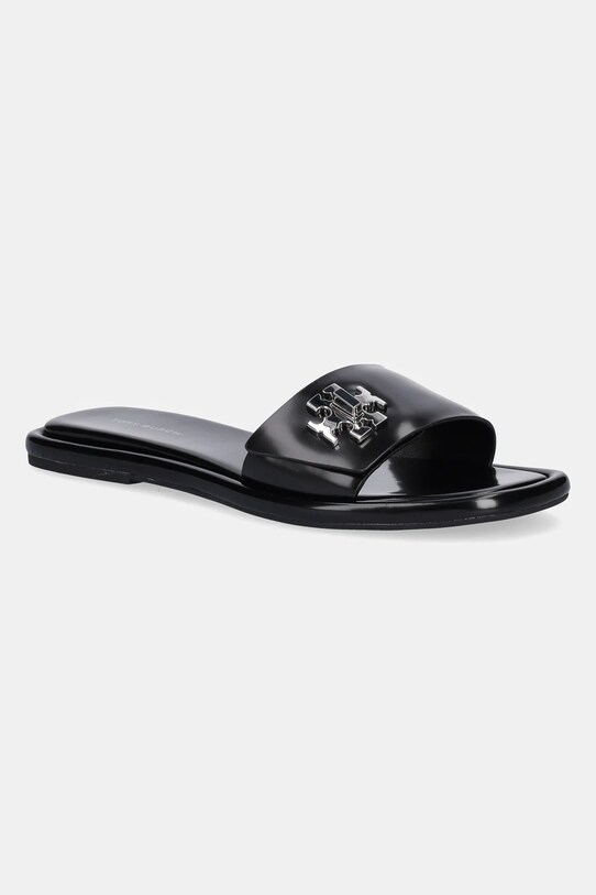Tory Burch bőr papucs T Lock Slide nappa bőr fekete 164676.006