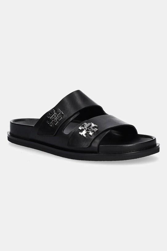 Tory Burch klapki skórzane T Lock Sport Slide płaski czarny 175640.006