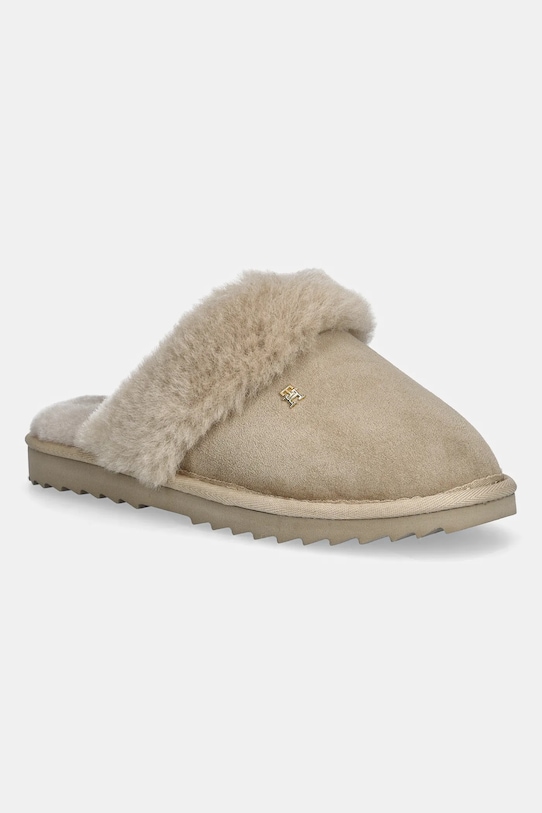 Tommy Hilfiger kapcie skórzane TH SHEARLING HOUSE SHOE beżowy FW0FW09063