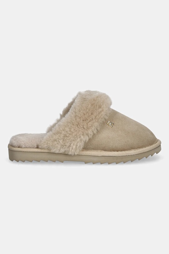 Tommy Hilfiger papuci din piele TH SHEARLING HOUSE SHOE FW0FW09063 bej AW25
