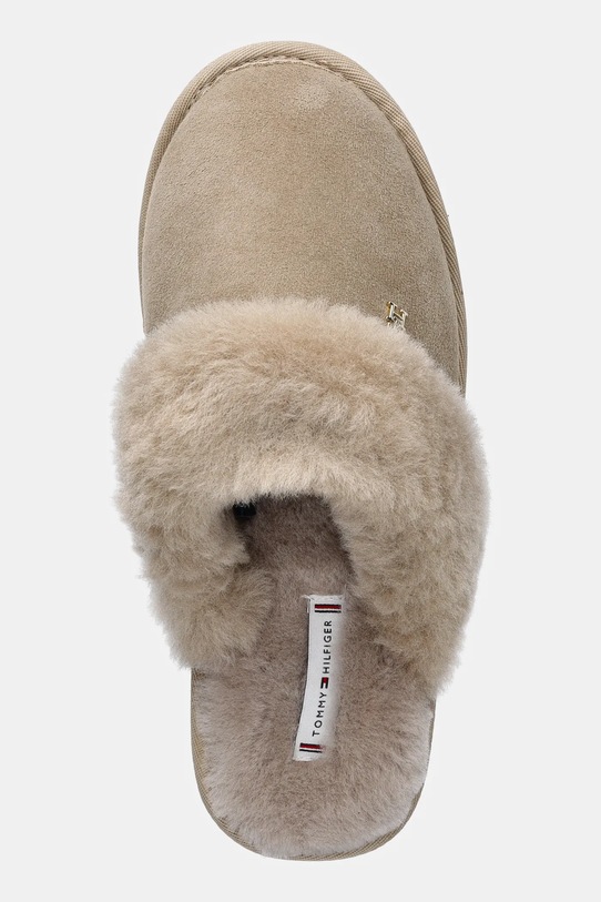 Tommy Hilfiger papuci din piele TH SHEARLING HOUSE SHOE bej FW0FW09063