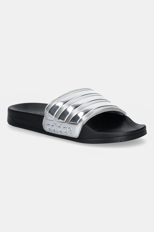 Pantofle adidas Adilette Shower imitace lakované kůže stříbrná JQ9282