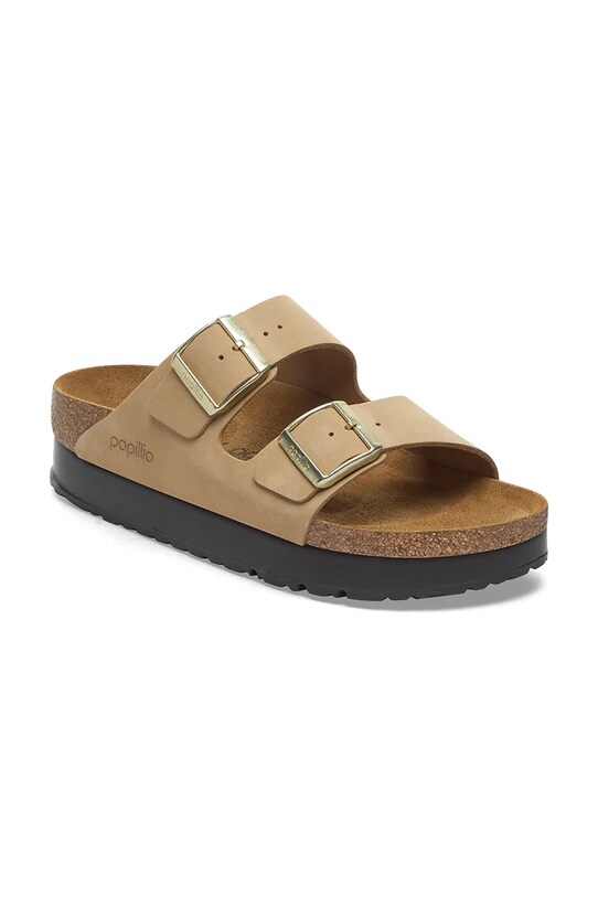 Birkenstock klapki skórzane Arizona Flex Platform Birkenstock x Papillio 1028379 beżowy AW25