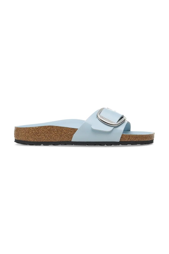Birkenstock klapki skórzane Madrid Big Buckle płaski niebieski 1030363
