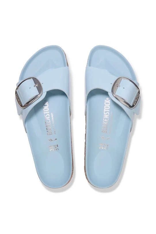 Birkenstock klapki skórzane Madrid Big Buckle niebieski 1030363