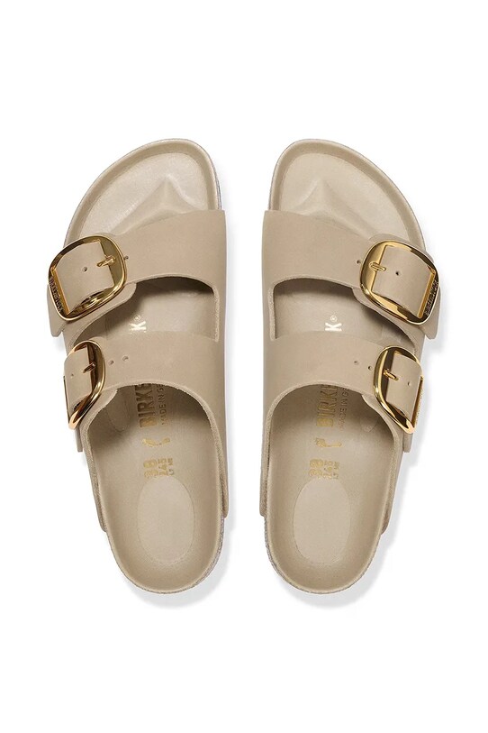 Birkenstock klapki skórzane Arizona Big Buckle beżowy 1030382