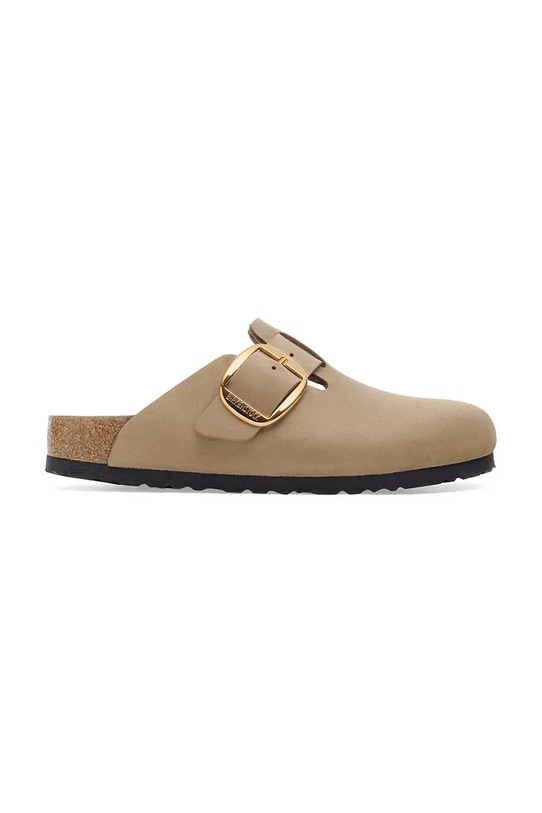 Birkenstock klapki skórzane Boston Big Buckle płaski beżowy 1030393