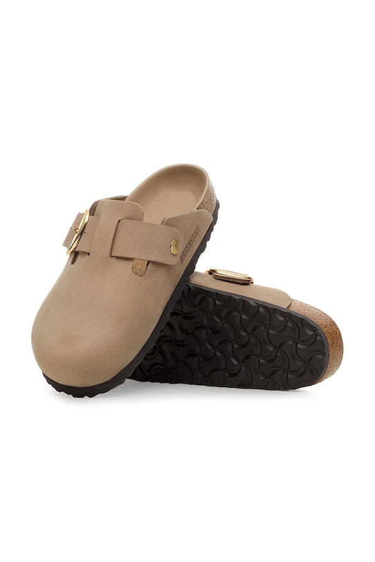 Birkenstock klapki skórzane Boston Big Buckle 1030393 beżowy