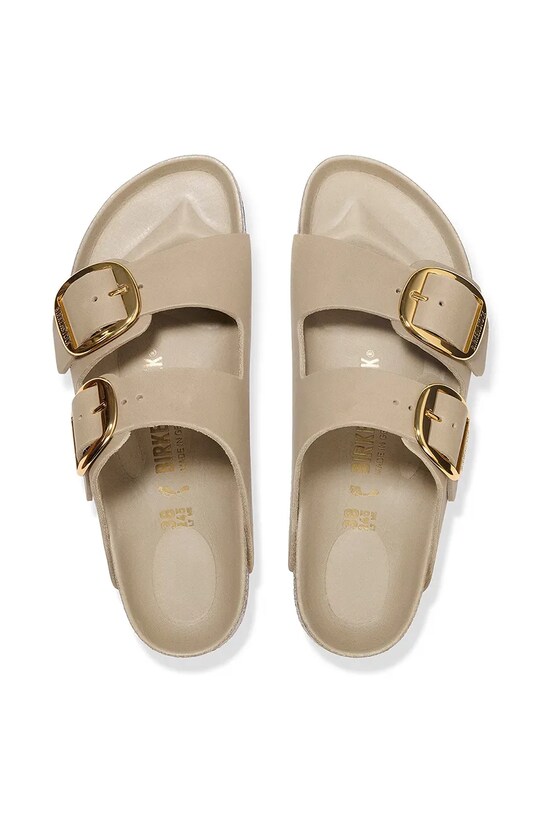Birkenstock klapki skórzane Boston Big Buckle beżowy 1030395