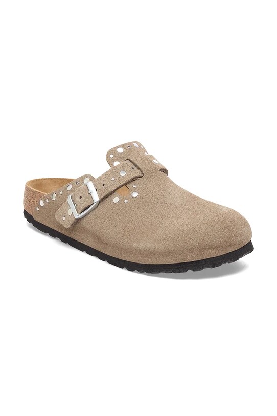 Birkenstock klapki zamszowe Boston Rivet 1030418 beżowy AW25