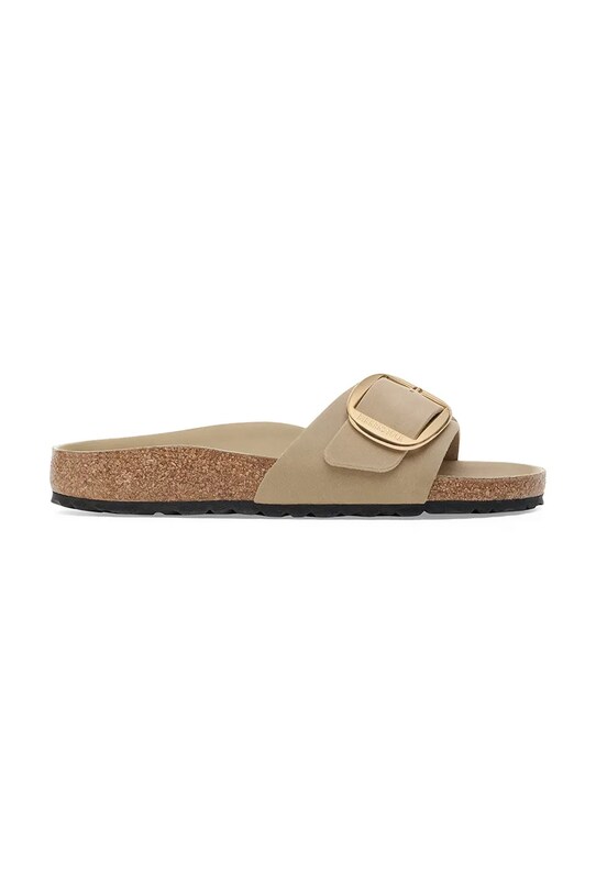 Birkenstock klapki skórzane Madrid Big Buckle płaski beżowy 1030467