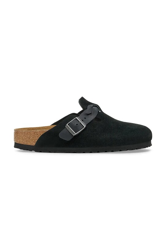 Birkenstock klapki zamszowe Boston Braided skóra zamszowa czarny 1030497
