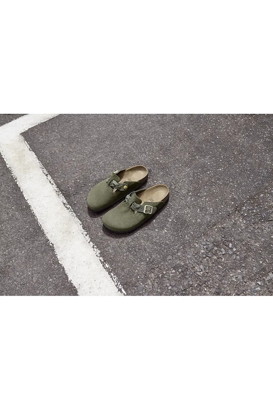 Semišové šľapky Birkenstock Boston Braided zelená 1030599
