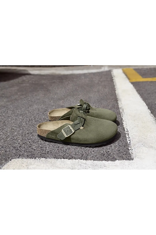 Semišové šľapky Birkenstock Boston Braided 1030599 zelená