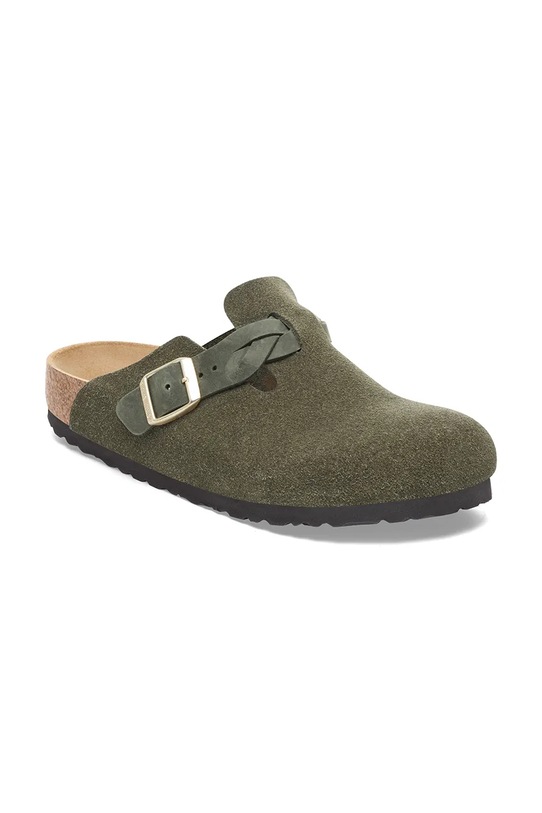 Birkenstock klapki zamszowe Boston Braided 1030599 zielony AW25