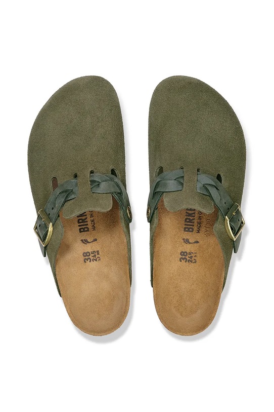 Obuwie Birkenstock klapki zamszowe Boston Braided 1030599 zielony