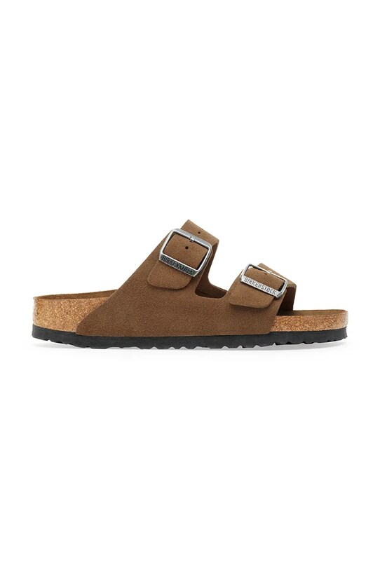 Birkenstock klapki zamszowe Arizona płaski brązowy 1030865