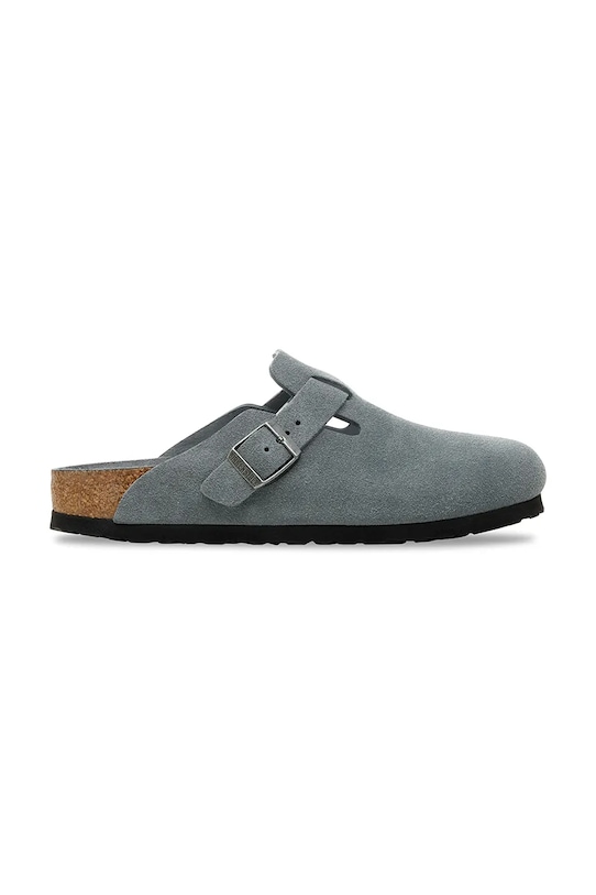 Birkenstock papuci din piele Boston piele întoarsă gri 1030874