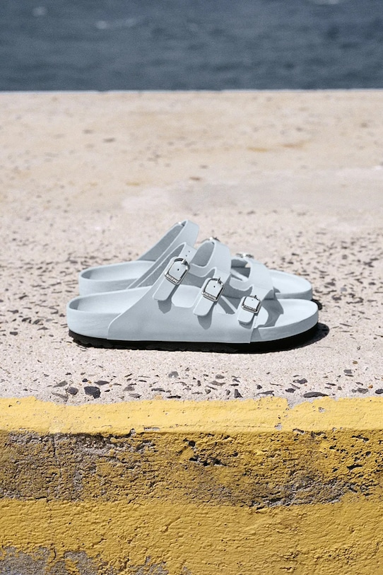 Birkenstock papuci de piele Florida EXQ D-Buckle albastru 1030950