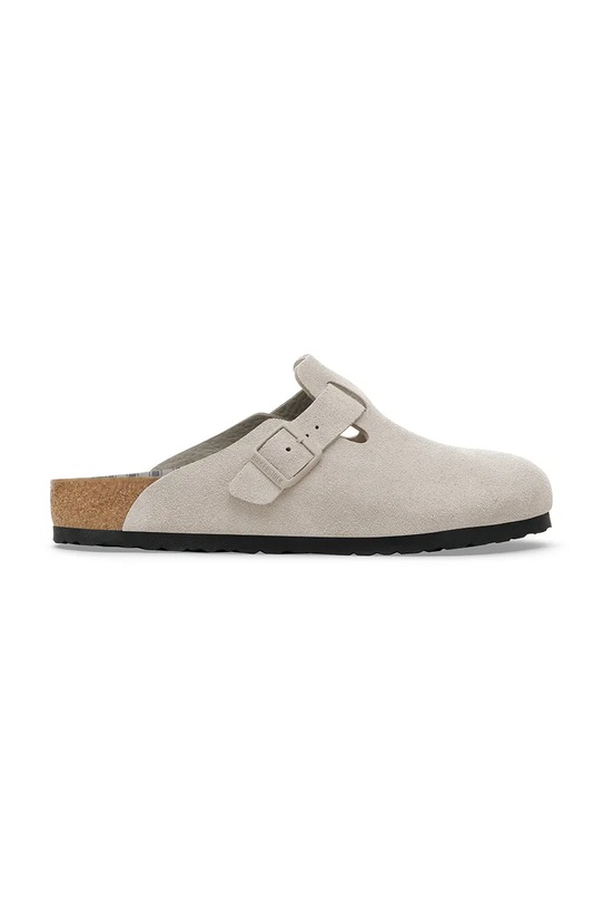 Birkenstock klapki zamszowe Boston Varsity płaski szary 1030615