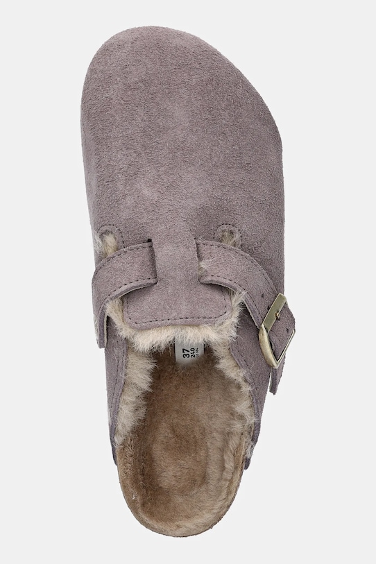 Birkenstock klapki zamszowe Boston Shimmering Shearling fioletowy 1030887