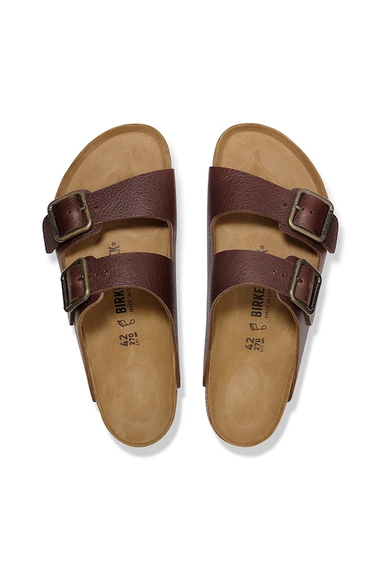 Birkenstock klapki skórzane Arizona Vintage Wood Wire Buckle brązowy 1030702.Roast