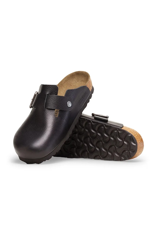 Birkenstock klapki skórzane Boston Vintage Wood Wire Buckle 1030691 czarny