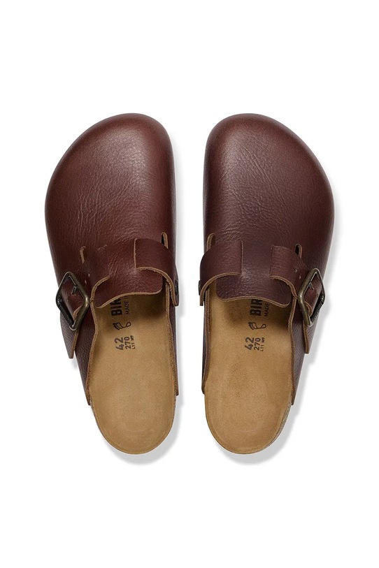 Birkenstock klapki skórzane Boston Vintage Wood Wire Buckle brązowy 1030703