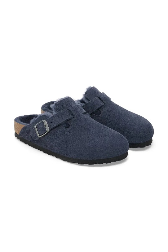 Obuwie Birkenstock klapki zamszowe Boston Shearling 1030657 granatowy