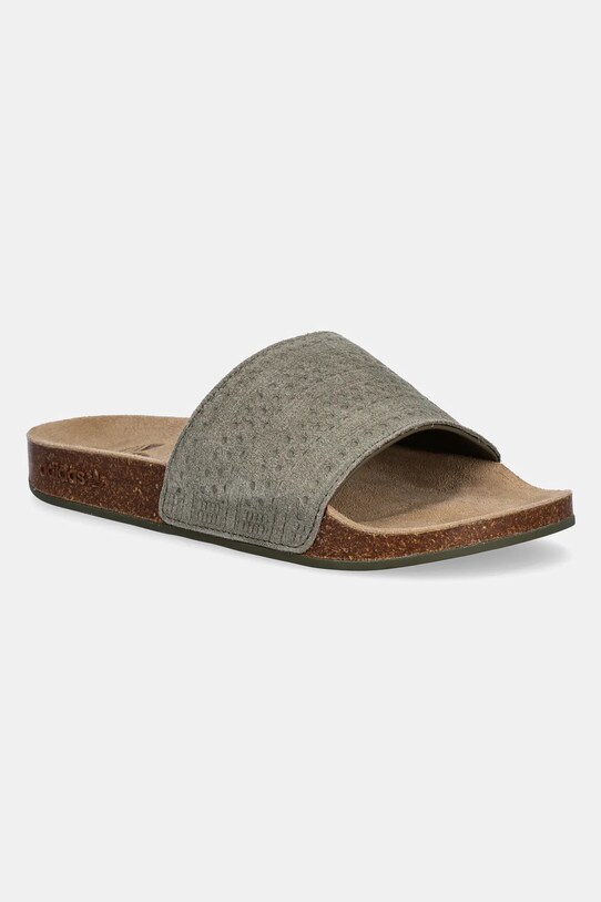 adidas Originals klapki zamszowe Adilette Rs płaski zielony JR3595