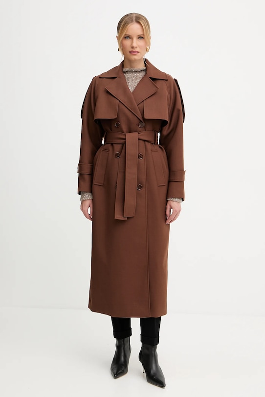 Καμπαρντίνα με μαλλί Patrizia Pepe oversize καφέ 8O0188.A630