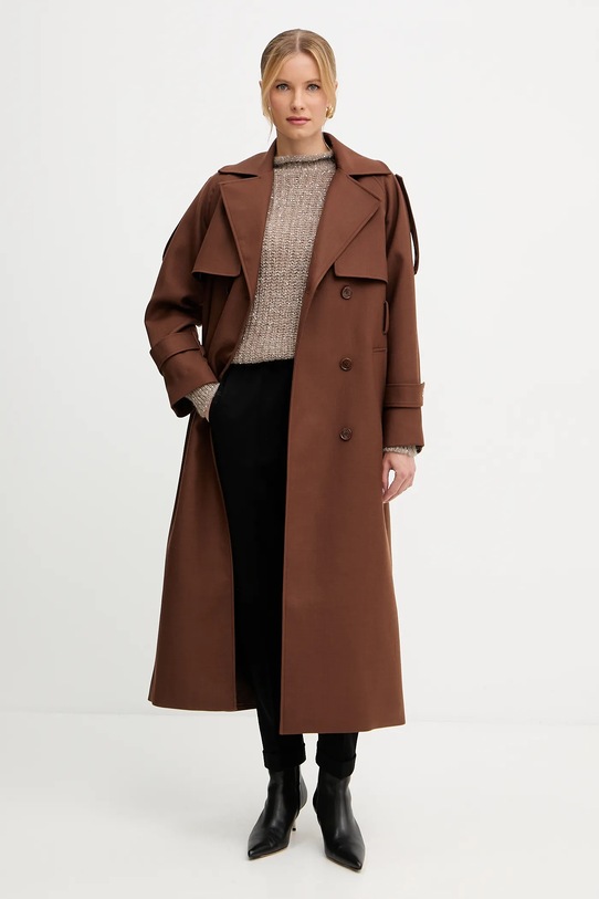 Patrizia Pepe trencz z wełną 8O0188.A630 brązowy AW25
